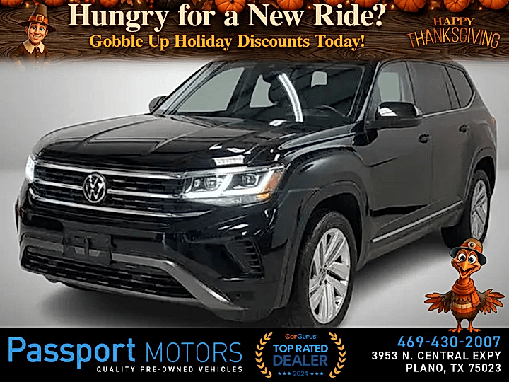 BLACK, 2021 VOLKSWAGEN ATLAS/SEL/PANO ROOF/CAPTAIN CHAIR Image 